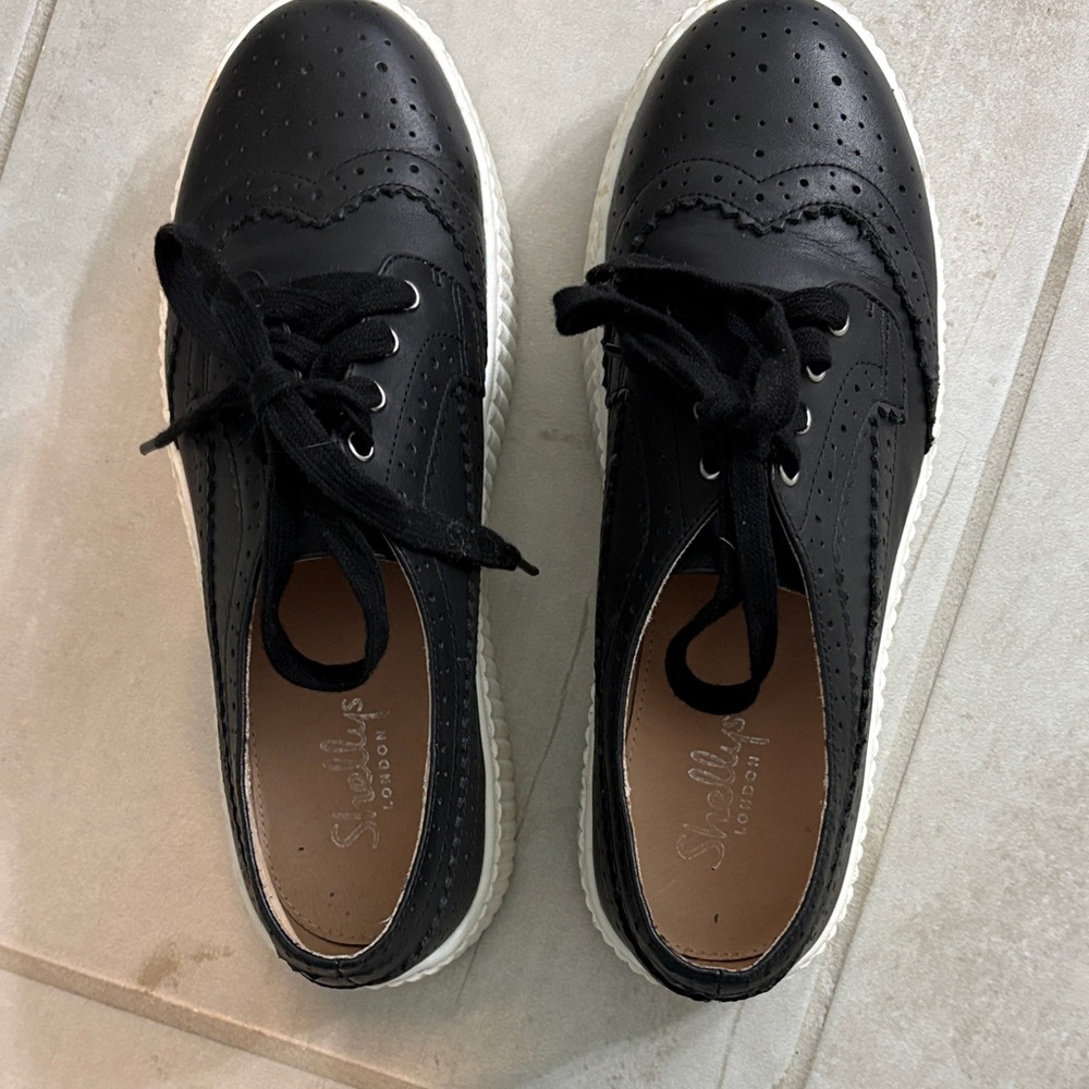 Shellys London Black Platform Shoes with White Sole Size 8.5
